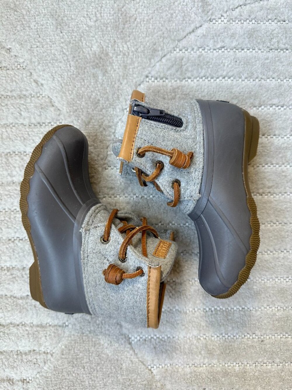 Sperry Top-Sider Kids Gray Wool Duck Boots Brown Lace Zip US 10M EU 28